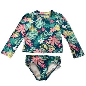 Carter's Teal Tropical Floral Long-Sleeve Rash Guard Set